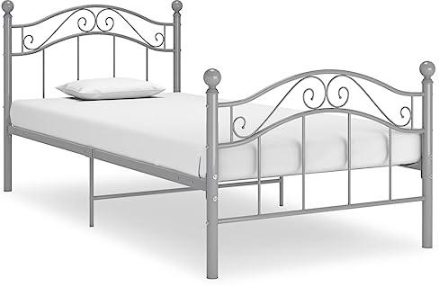 vidaXL Bett mit Lattenrost Metallbett Einzelbett Bettgestell Schlafzimmerbett Bettrahmen Ehebett Schlafzimmermöbel Grau Metall 90x200cm