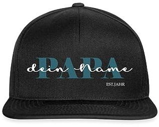 Spreadshirt Papa Kind Text Mit Name Geburtsjahr Personalisiert für Vater und Familien Snapback Cap, One Size, Schwarz/Schwarz