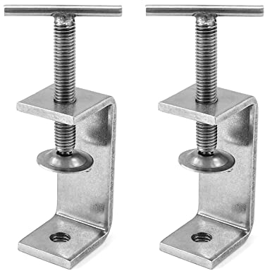 QWORK 2 Stück 304 Edelstahl C Zwingen, Hochleistungs C Klemme, für Heimwerker Holzbearbeitung, Schweißtischlerei, Silber, Handdrehung, Stil 2