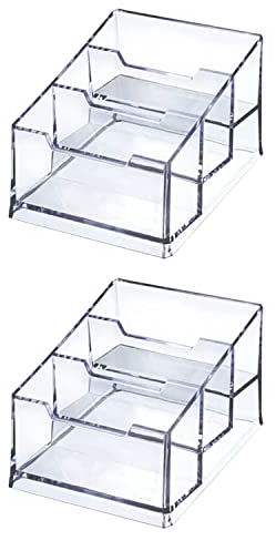 Ezydka 2 Packung Acryl Visitenkartenhalter, Acryl Visitenkarten Transparent, 3 Fächer Visitenkartenhalter, Klarer Visitenkartenhalter für Desktop Tidy Home Office Accessoires