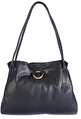 Gigi Othello Schultertasche aus weichem Leder mit zwei Riemen 4323, Schwarz , 31cm