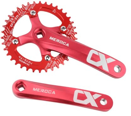 PETCHOR Juego de bielas cuadradas cónicas MTB, bielas de una sola velocidad para bicicleta de montaña, juego de brazo de manivela de bicicleta de 170 mm 104BCD, plato y pernos 38T, rojo
