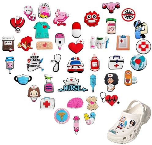 40 PCS Nurse Doctor Accesorios para Crocs Shoes,Medical Care SeriesCrocs Accesorios DIY,zapatos de enfermera, colgantes para adolescentes, mujeres y hombres, Cloruro de