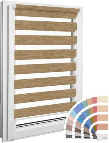 Home-Vision® DuoRollo Klemmfix, Doppelrollo ohne Bohren mit Klämmträgern, DuoRollos für Fenster und Türen (Holzlook Gold, B70cm x H130cm)
