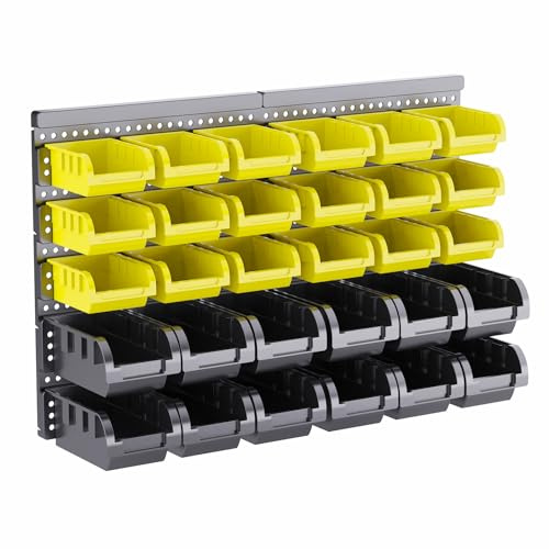 SAMRELAX Wall Mount Storage Bins, 30Pcs Nuts and Bolts Organizer, Screw, Nails, Beads, Small Hardware Parts and Accessories Storage Rack Bins for Garage, WorkShop, Pegboard