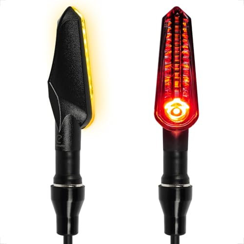 evermotor Frecce Moto LED Sequenziali E32 Omologate, Universali 12V Indicatori di Direzione Moto, Frecce Omologate Impermeabili, Alta Luminosità, Ambra e Rosso, 2 Pezzi