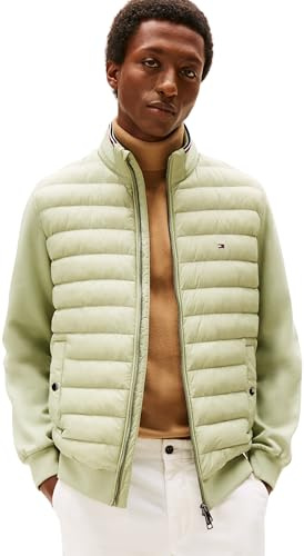 Tommy Hilfiger Sweat avec Fermeture Éclair Homme Mix Media Stand Collar Veste en Duvet, Vert (Earth Sage), L