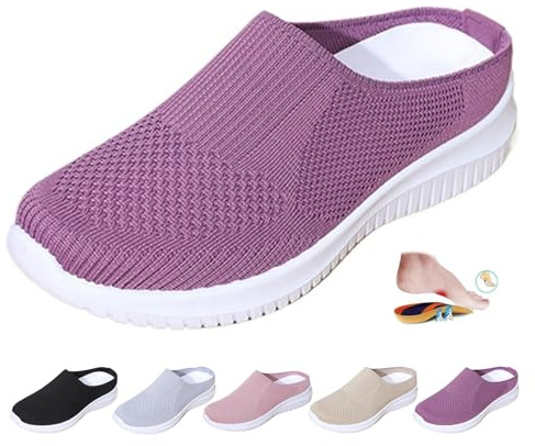 Women Orthopedic Slippers, Casual Women's Mesh Mules Clogs Shoes Lightweight Breathable Sneakers Slip on Platform Clogs (7,Purple)