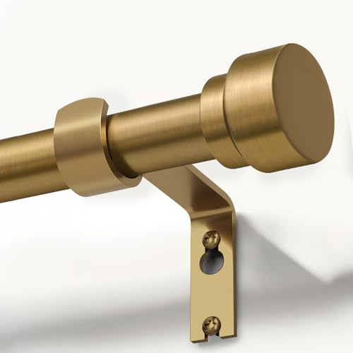 Lootkell Warm Gold Curtain Rods for Windows 72 to 144 Adjustable Length Heavy Duty 1 Diameter Brass Bronze Long Window Curtain Rod with Solid Metal Finials for Outdoor Farmhouse Bedroom Living Room