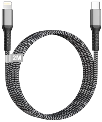 Cable USB C a Lightning 2M [Apple MFi Certificado], Cable iPhone USB C Nylon Cable Cargador iphone Carga Rapida 2 Metros iphone Cable Tipo C para iPhone 14 Pro Max/13/12 Mini/11/X/XS/XR/8 Plus/SE,iPad