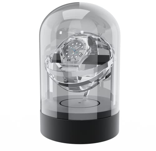 Elestoria Orbit Watch Winder – Single Automatic Watch Winder with Glass Display Cover | Quiet Motor, Gyroscope Rotation, Luxury Mechanical Watch Winder Box (Black)