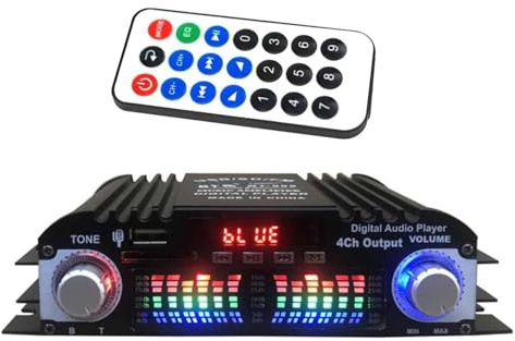 BT-998 - Amplificador de potencia de audio HiFi de 4 canales, baja distorsión, soporte de radio estéreo FM, CC 12 V, amplificador de música digital para el hogar y el coche