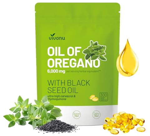 VivoNu d'huile d'Orégan, huile d'origan équilibrée avec huile de graines noires, d'huile d'origan biologique, sans OGM