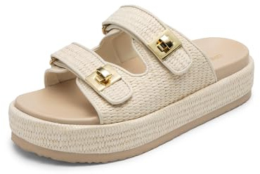 DREAM PAIRS Women Espadrilles Summer Wedge Sandals,Beige,7.5