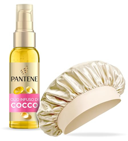 Pantene Pro-V Set Cuffia Seta Per Capelli + Olio Capelli Infuso Al Cocco, Olio Nutriente Quotidiano Che Idrata Intensamente E Ammorbidisce In 1 Sola Goccia, Per Capelli Secchi, 100 ml
