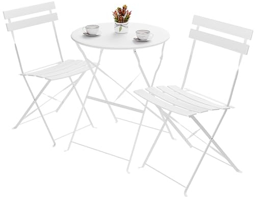 LIFERUN 3 Piece Folding Patio Bistro Set, Rust-Proof Metal, 140kg Load Capacity, No Assembly, Lightweight, Balcony Garden Patio Furniture
