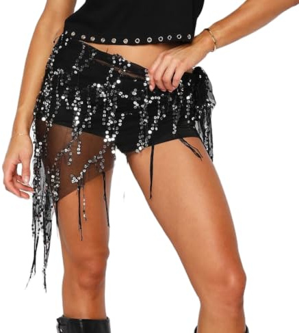 Hip Belt Belly Dance Skirt Sequin Tassels Scarf Triangle Fringe Waist Scarf