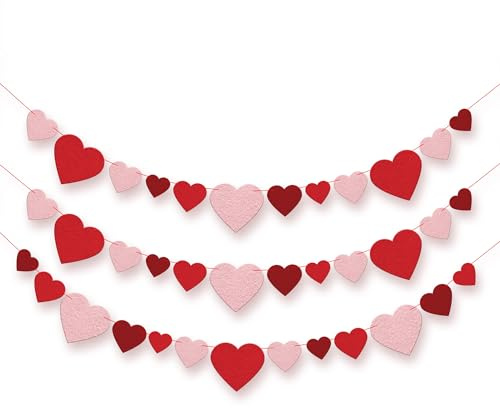 KatchOn, Felt Valentines Day Garland - No DIY, 3 String, 8.2 Feet | Red Heart Garland, Galentines Day Decorations | Valentine, Heart Decorations | Valentines Banner, Valentines Day Decorations