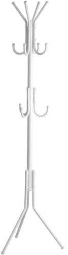 Perchero de pie metálico blanco, diseño moderno con múltiples ganchos, ideal para colgar ropa, abrigos, sombreros y bolsos, organizador de entrada, dormitorio u oficina, resistente y estable