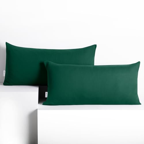 DecoKing 2 Kissenbezüge 40x80 cm Jersey 100% gekämmte Baumwolle Reißverschluss flaschengrün Amber