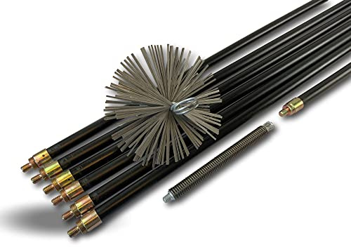 Kit ramonage hyper pro conduit non gainé | Hérisson acier | Ø 150 mm | 7 cannes noires PPN pleines contre vissantes Ø 20mm | Ressort de départ | 6 * 2 m + 1 * 1 m | Cheminées | Kibros RAMHP15A