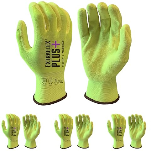 Armor Guys Extraflex Plus Protective Work Gloves – Hi Vis Nylon Liner, Nitrile Palm Coating – Touchscreen Compatible – Abrasion Resistant Gloves – Size M 3PK