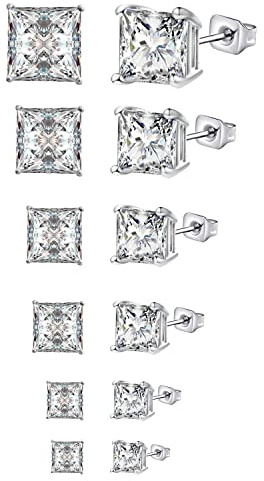 JewelryWe Ein Paar glänzende Zirkonia-Ohrringe, kleine Ohrringe für Damen und Herren, klassisch rund mit Diamant, Edelstahl 3-8 mm