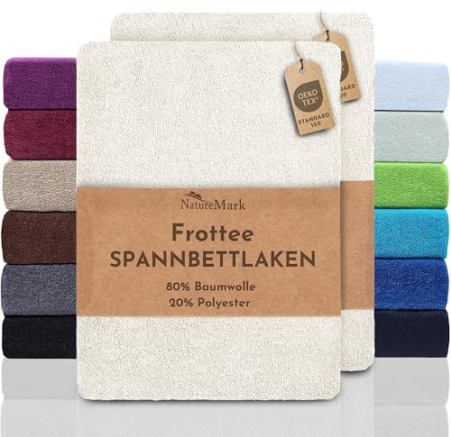 NatureMark Juego de 2 sábanas bajeras ajustables de rizo para noches suaves y agradables, en muchos tamaños y colores, 200 x 220 cm, color blanco/crema