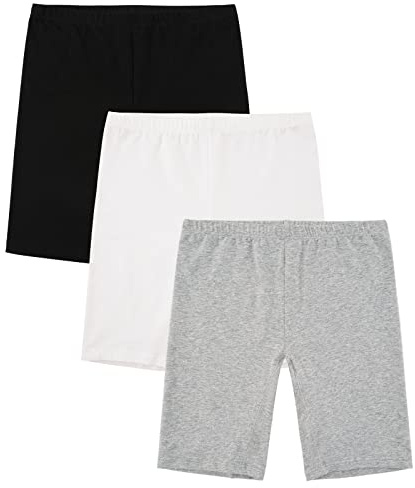 INNERSY Girls Bike Shorts Black Cotton Dance Slip Shorts for Running Walking Biking Sports 3 Pack(14-16 Years, Black/White/Gray)