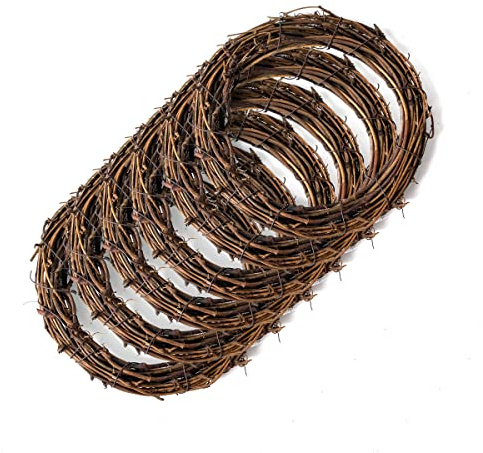 Worown 6 Pcs 6 Inch Natural Grapevine Wreaths, Vine Branch Wreath, Rattan Wreath for DIY Christmas Craft, Front Door Wall Hanging, Wedding and Party Decors