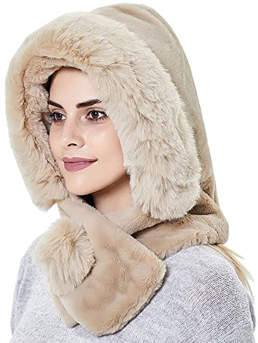 YEKEYI Damen-Winter-Schal, Kopfwärmer für Snowboarding, Strick, Skimütze, Sturmhaube, Strickmütze, Totenkopfmütze, Beanie-Mütze, beige, 58