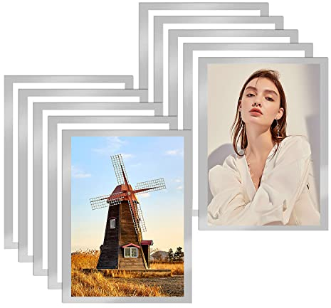 YUE QIN 10 Stück Magnetrahmen A4 Info-Rahmen Selbstklebend mit Magnetverschluss Schnelles Wechseln von Aushängen Dokument Halter für Büro Ausstellungsraum Heimgebrauch (Silber Rand)