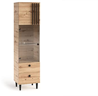 MargaretHadas24 Vitrine Laura II Glas Bar Schrank Schränke Regal Holz Vitrine Möbel Wohnzimmer Glastür mit Holzbeine Standvitrine