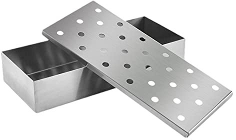 JINGAN Scatole per affumicatura Griglie | Vassoio per affumicatura Barbecue | Scatola a costine del fumo BBQ in Acciaio Inox sfiato con coperchio incernierato per la griglia del propano