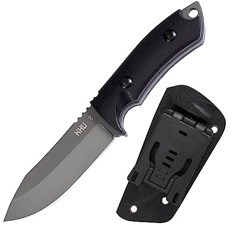 KHU Cuchillo Hoja Fija, Cuchillo Supervivencia Cuchillo Caza Cuchillo Bushcraft D2 Acero Mango de G10, Outdoor Caza Camping Accesorios - Funda Kydex