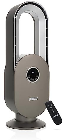 Princess Bladeless Fan for bedrooms, Up to 15 h timer function, 55° Oscillation, with remote control, 3 wind modes, 3 wind speeds, LED Display, Sleek design