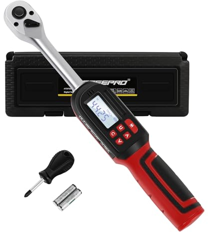 ATsafepro Digital Torque Wrench 3/8 Drive, Electronic Torque Wrench 3-60 Nm ±2% Torque Accuracy Dual-Direction,Preset Memory,Buzzer and LED Flash Notification for Bike Moto Car