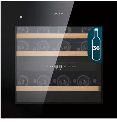 Cecotec Cantinetta Vino Integrabile GrandSommelier Duo 36000 Touch Black Compressor. 36 Bottiglie, Vetro Nero, Doppia Zona, Compressore, LED, 60x60 cm, perfetta per ogni tipo di vino.
