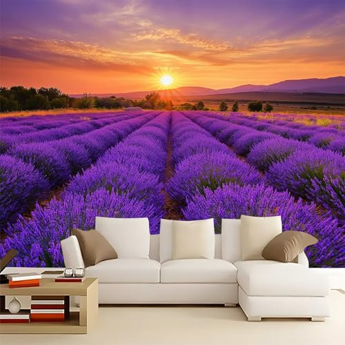 Papel pintado Morado Fondo decorativo Campo De Lavanda Natural Papel tapiz mural de decoración moderna para sala de estar dormitorio habitación de niños 200 x 140 cm Mural de papel tapiz