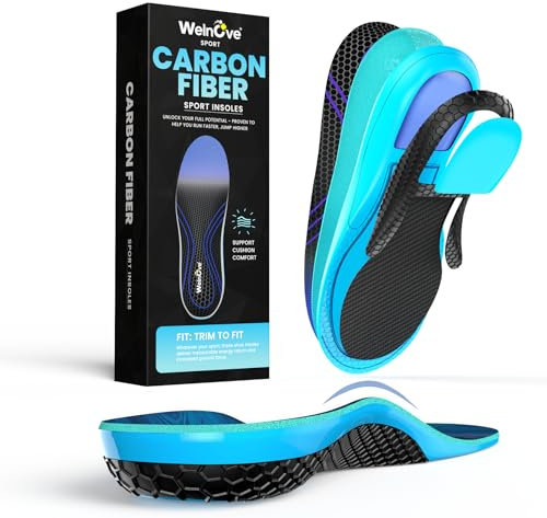 Welnove Carbon Fiber Running Einlegesohlen - Plantair & Anti-Schock Unterstützung für intensiven Sport - Männer/Frauen - （XL:43-44.5)