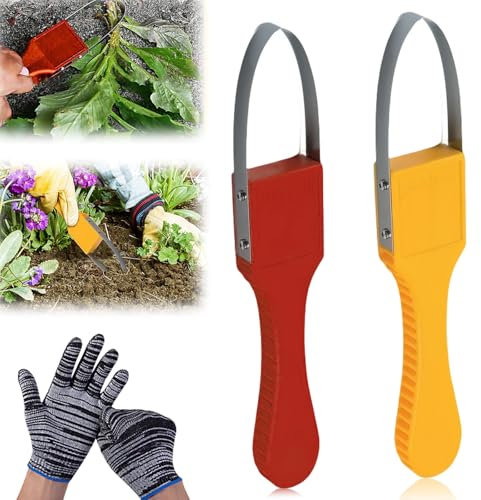 2 Stück Jätefaust Unkrautschlinge: Handjäter mit 1 Paar Handschuhe, Unkraut Entferner Gerät Gartenzubehör, Unkrautjäter aus stabilem Edelstahl, Jätefaust Garten Gadgets Hochbeet Zubehör Unkrautstecher