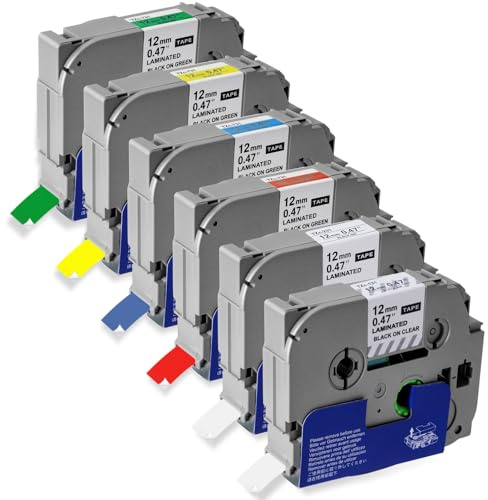 6x Kompatible für Brother P-touch Bänder 12mm TZe-231 TZe-131 TZe-431 TZe-531 TZe-631 TZe-731 TZ Tape 0.47 Schriftband Brother Tape Cassette für PT-H105 H101C H110 H200 H100LB D400 D200 D600