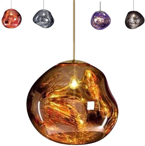 SNBGRYE Lustre Moderne en Verre Fusionné à LED, Abat-Jour Irrégulier, Corde de Suspension Réglable de 150cm, Suspension en Lave pour Magasin, Club, Éclairage Intérieur, B-30cm