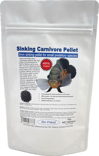 Pet Friend Sinking Carnivore Pellets Aquarium Tropical Fish Food For Bottom Feeding Catfish & Cichlids 3mm Small 75g Pouch
