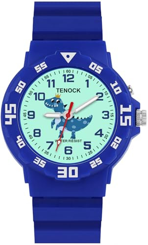 TENOCK Kids Analog Watch for Boys Girls, Dinosaur Unicorn Learn to Tell Time Watch with Night Light, Waterproof, Military Time, Soft Band Watches for Ages 4-12 Great Birthday Gift