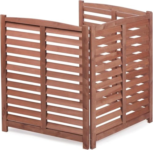 YOPTO 32 W x 38 H,3-Panel Outdoor Air Conditioner Fence,Wooden Outside Wood Privacy Screen,for Pool Equipment Enclosure,Trash Can Enclosures,Air Conditioner,Brown