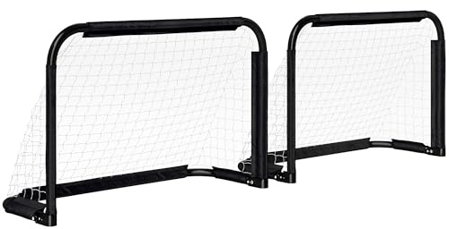 HOMCOM Set de 2 Porterías Plegables de Fútbol Puertas de Fútbol Portátil con Soporte de Metal y Red para Entrenamiento en Jardín Aire Libre 90x36x60 cm Negro