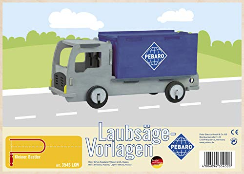 Pebaro 354S Laubsägevorlage LKW, 3mm Sperrholz DIN A 4, Motiv vorgedruckt, aussägen mit Laubsägebogen, basteln, anmalen, fertig, Laubsägen, Basteln mit Holz, Geschenkidee