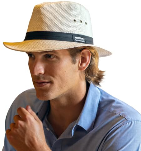 Panama Jack Straw Safari Mens Sun Hat - Black Band, 2.5 Brim, UPF 50+ Sun Protection
