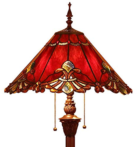 Bieye L10242 Baroque Tiffany Style Stained Glass Floor Lamp with 17-inch Wide Lampshade, 65-inch Tall (Red)